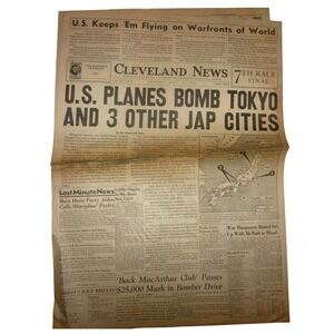 Apr 18 1942 Cleveland News WWII Newspaper Doolittle Raid Tokyo Bombed Map War